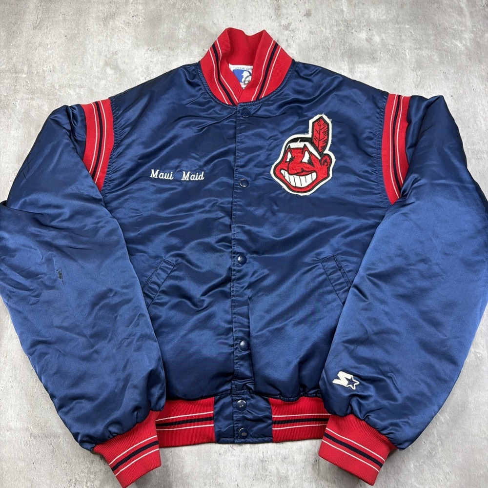 RARE Chief Wahoo Starter CLEVELAND INDIANS MLB Baseball Satin Jacket L 80s